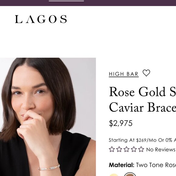 High Bar Rose Gold Station Caviar Bracelet | 6mm from Lagos Sz 6 - Picture 11 of 11